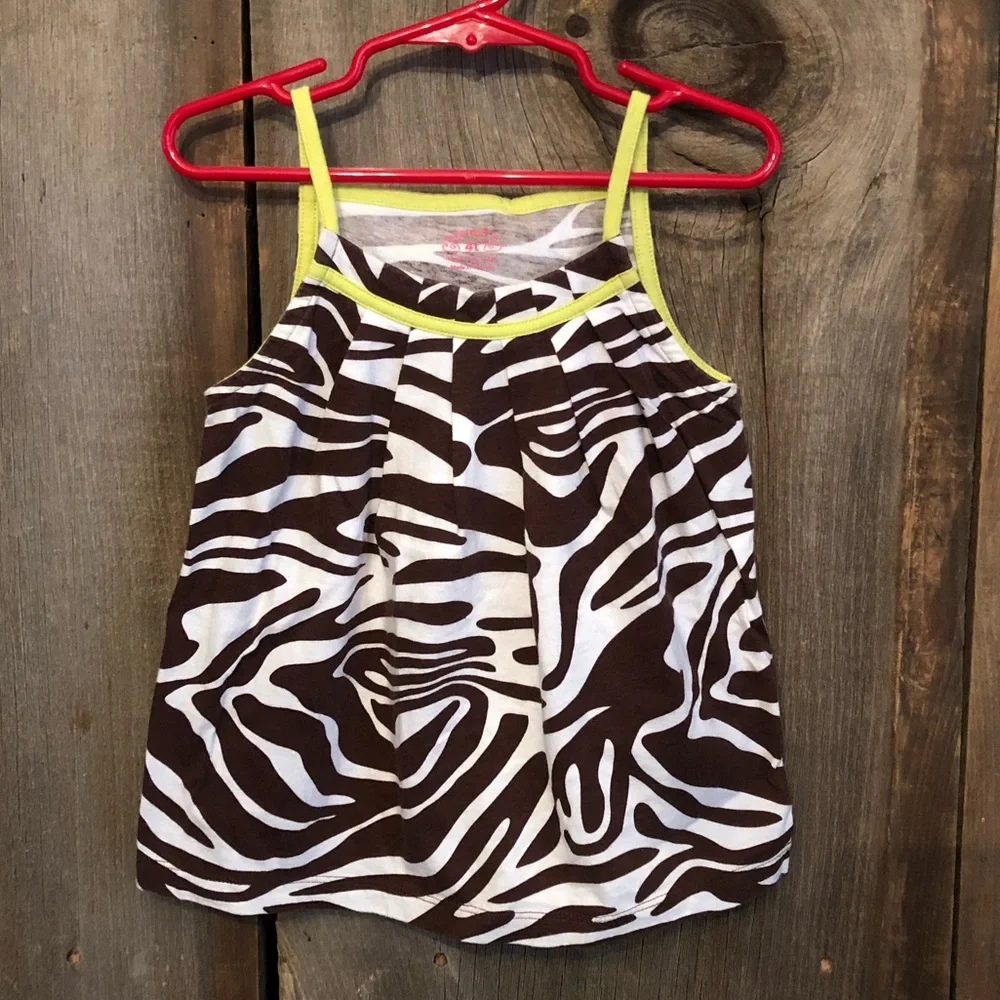 Carter’s Brown White Zebra Animal Print Pleated Swing Tank Top Size 4T